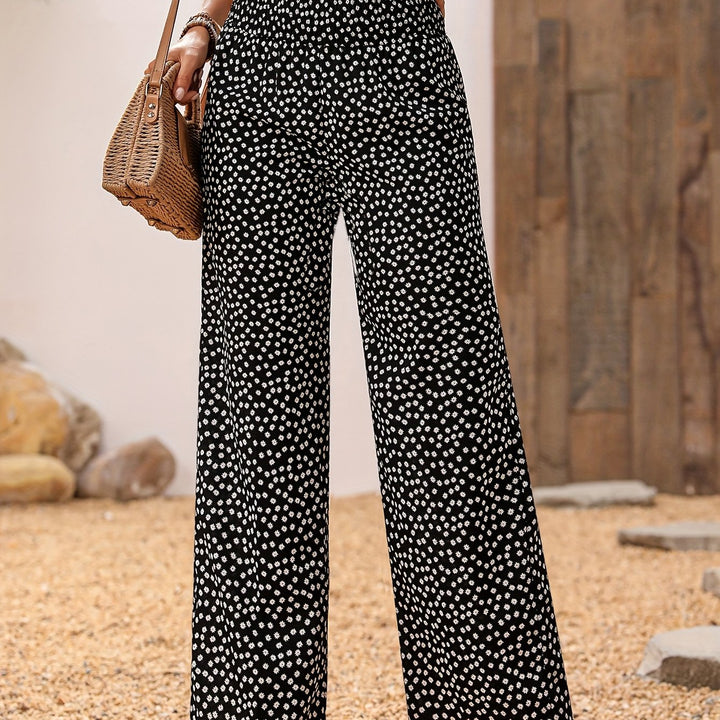 Floral Print Wide Leg Shirred Pants, Casual Loose Pants For Spring & Summer, Women's Clothing