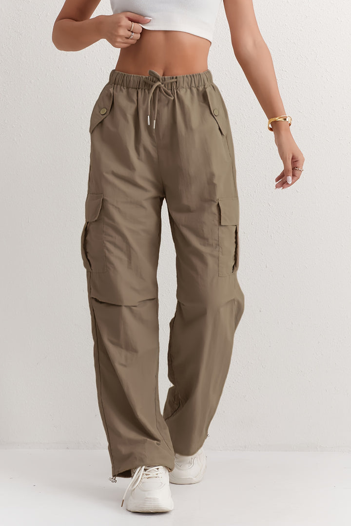 Slant Pockets Straight Leg Cargo Pants, Casual Drawstring Waist Pants For Spring & Summer, Women's Clothing