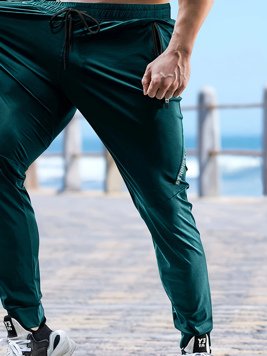 Mens Comfort Fit Solid Casual Footed Trousers - Zip Pockets, Breathable, Quick-Drying, Soft Fabric, Spring Summer Sports Wear Pants for Outdoor Activities