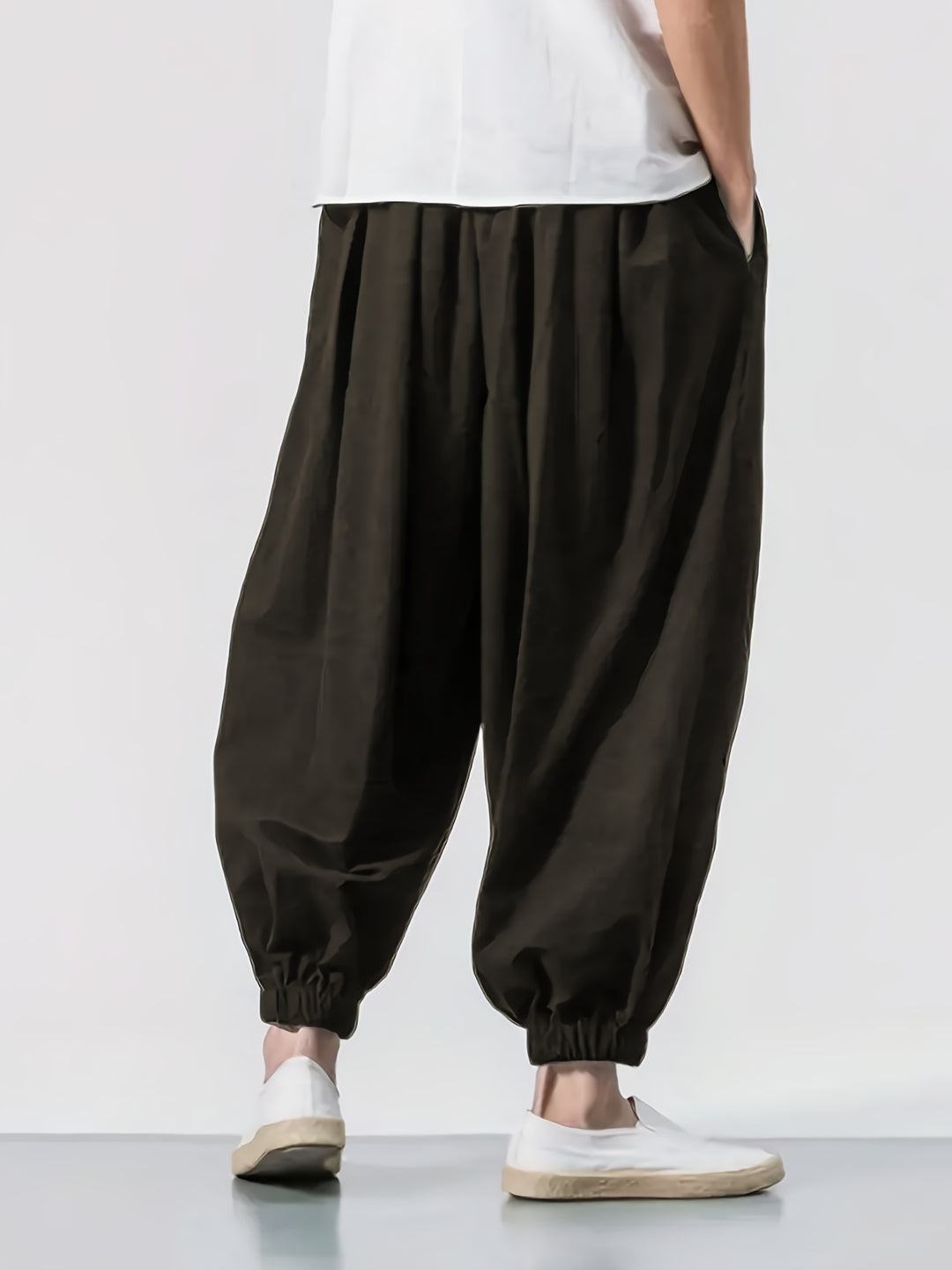 Men's Casual Solid Comfy Harem Pants With Drawstring, Hip Hop Style Trousers For Spring And Autumn