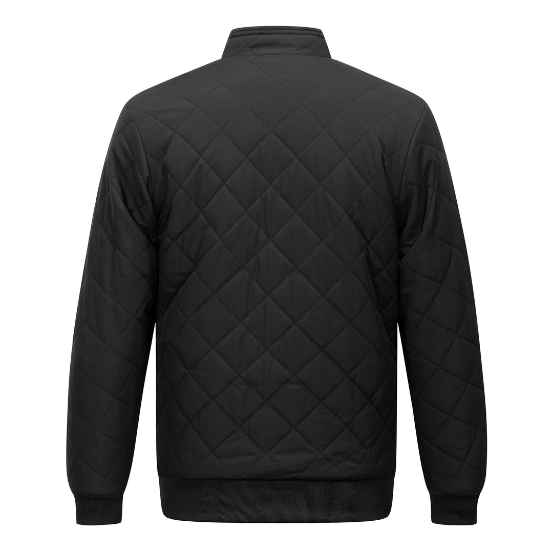 Men's Quilted Fleece-Lined Jacket - Warm & Stylish, Casual Zip-Up with Stand Collar, Long Sleeves, and Pockets - Dark Green, Polyester, Perfect for Winter, Zip Up Jacket