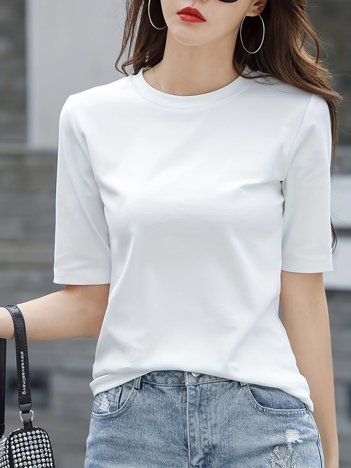 Short Sleeve Crew Neck T-Shirt, Casual Top For Summer & Spring, Women's Clothing