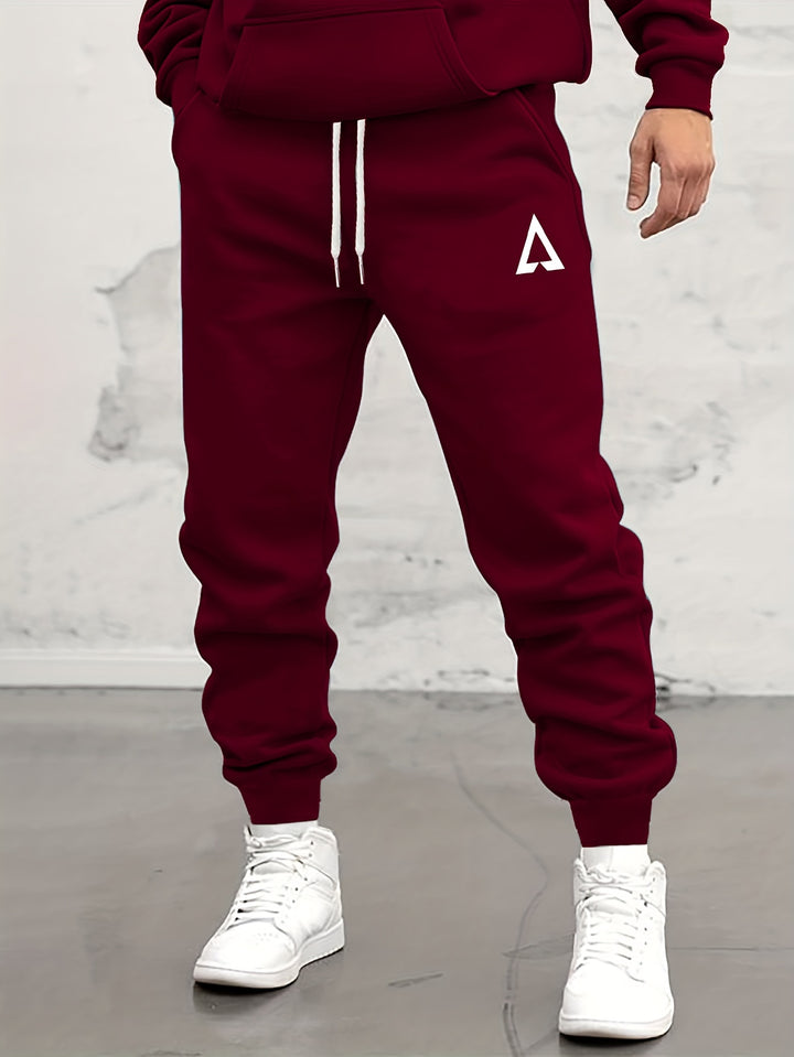 Men's Trendy Geometric Joggers - Comfort Stretch & Regular Fit | Easy-Care Polyester Pants for Spring/Autumn Athletics and Leisure