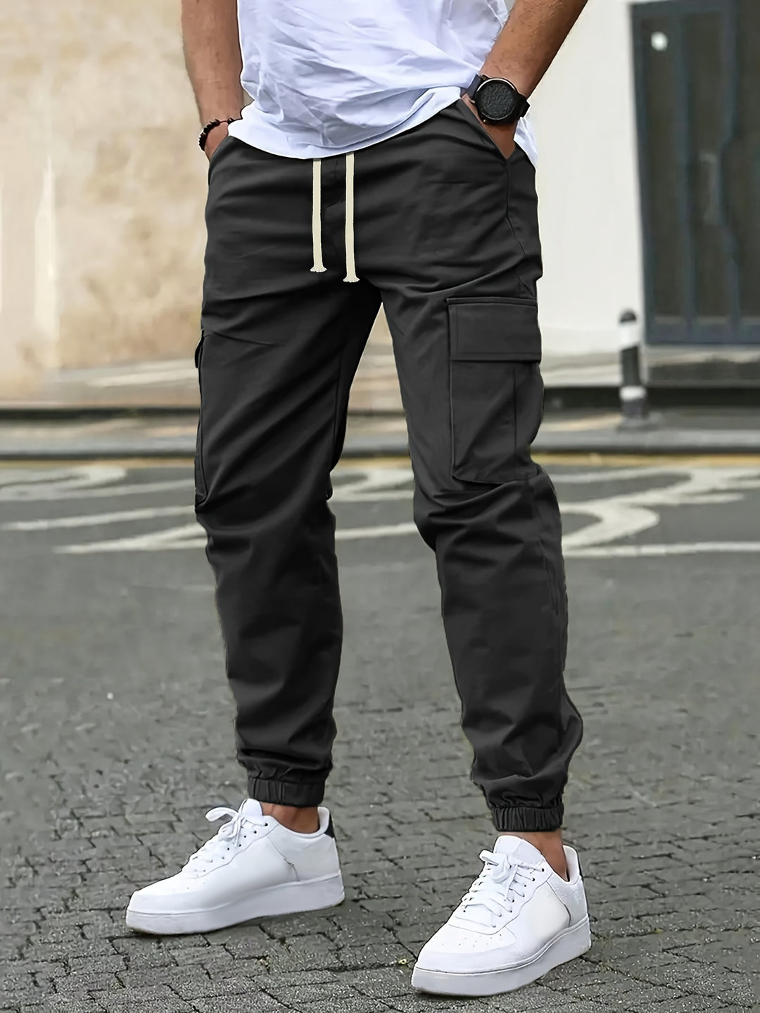 Comfy Casual Solid Cargo Pants - Men's Regular Fit Trousers With Side Pocket For Summer Outdoor Activities