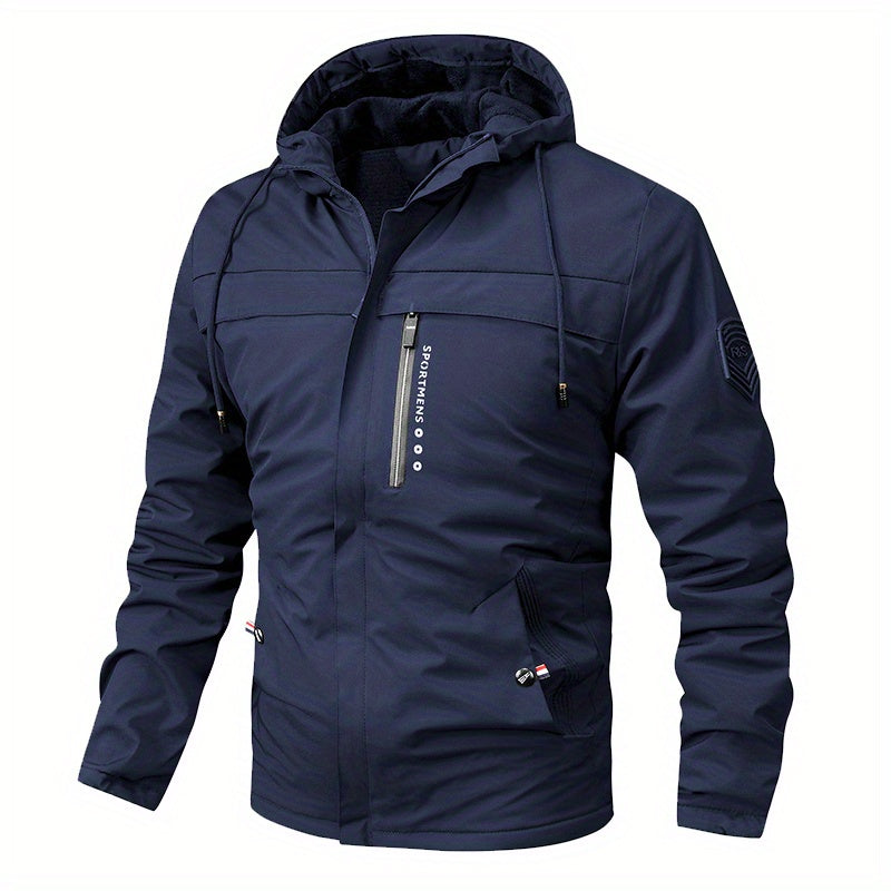 Warm Fleece Hooded Jacket, Men's Casual Winter Jacket Coat For Outdoor Activities