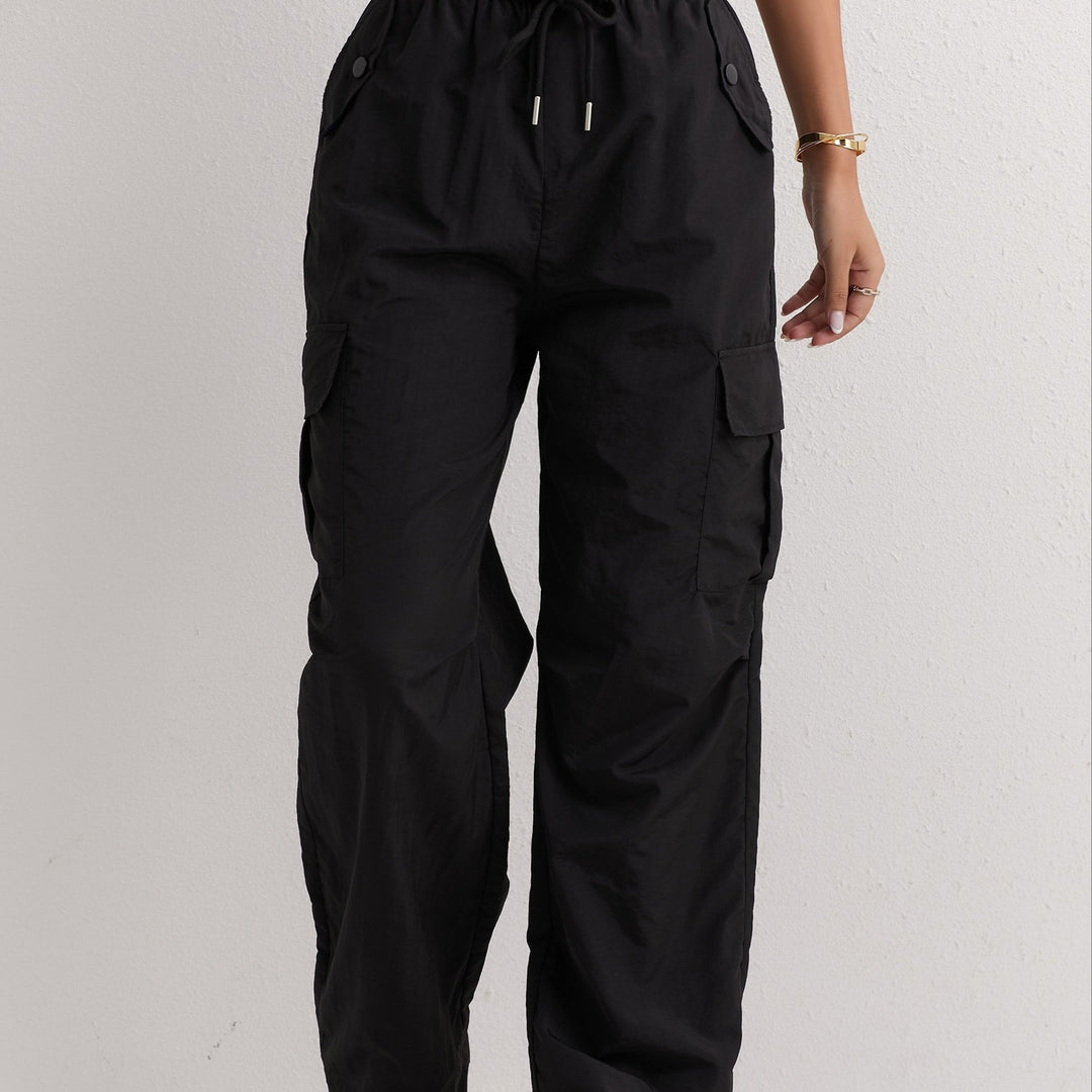 Slant Pockets Straight Leg Cargo Pants, Casual Drawstring Waist Pants For Spring & Summer, Women's Clothing