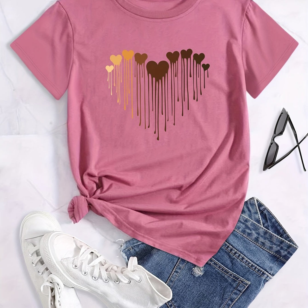 Plus Size Casual T-shirt, Women's Plus Love Heart Graphic T-shirts