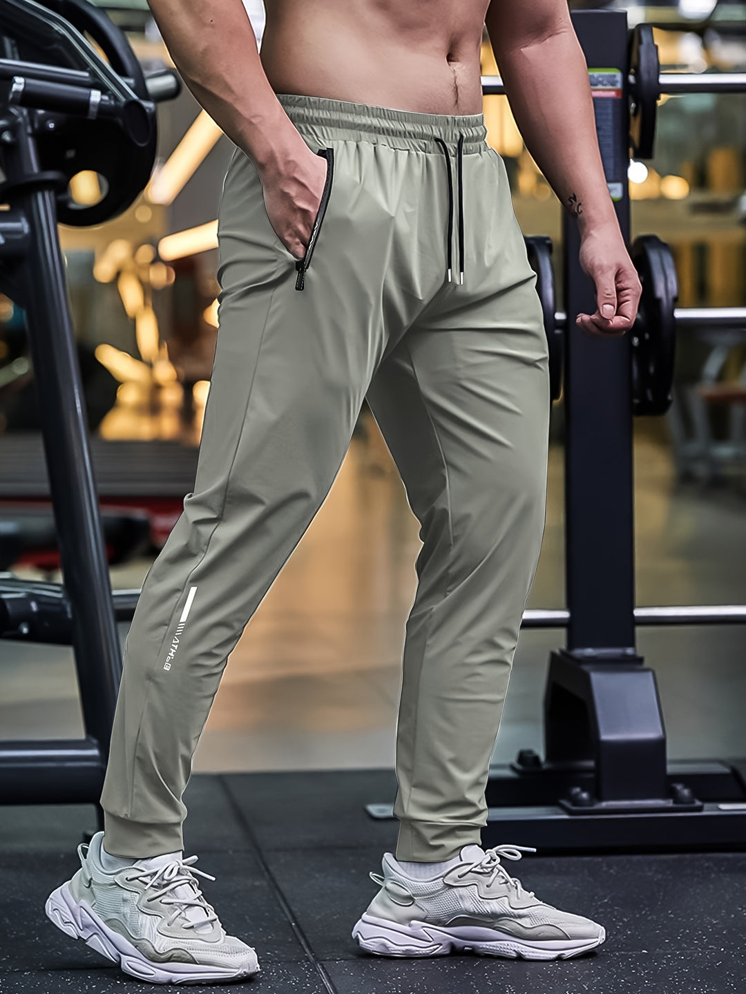 Men's Breathable Stretch Athletic Jogger Pants With Zipper Pockets & Drawstring Waist