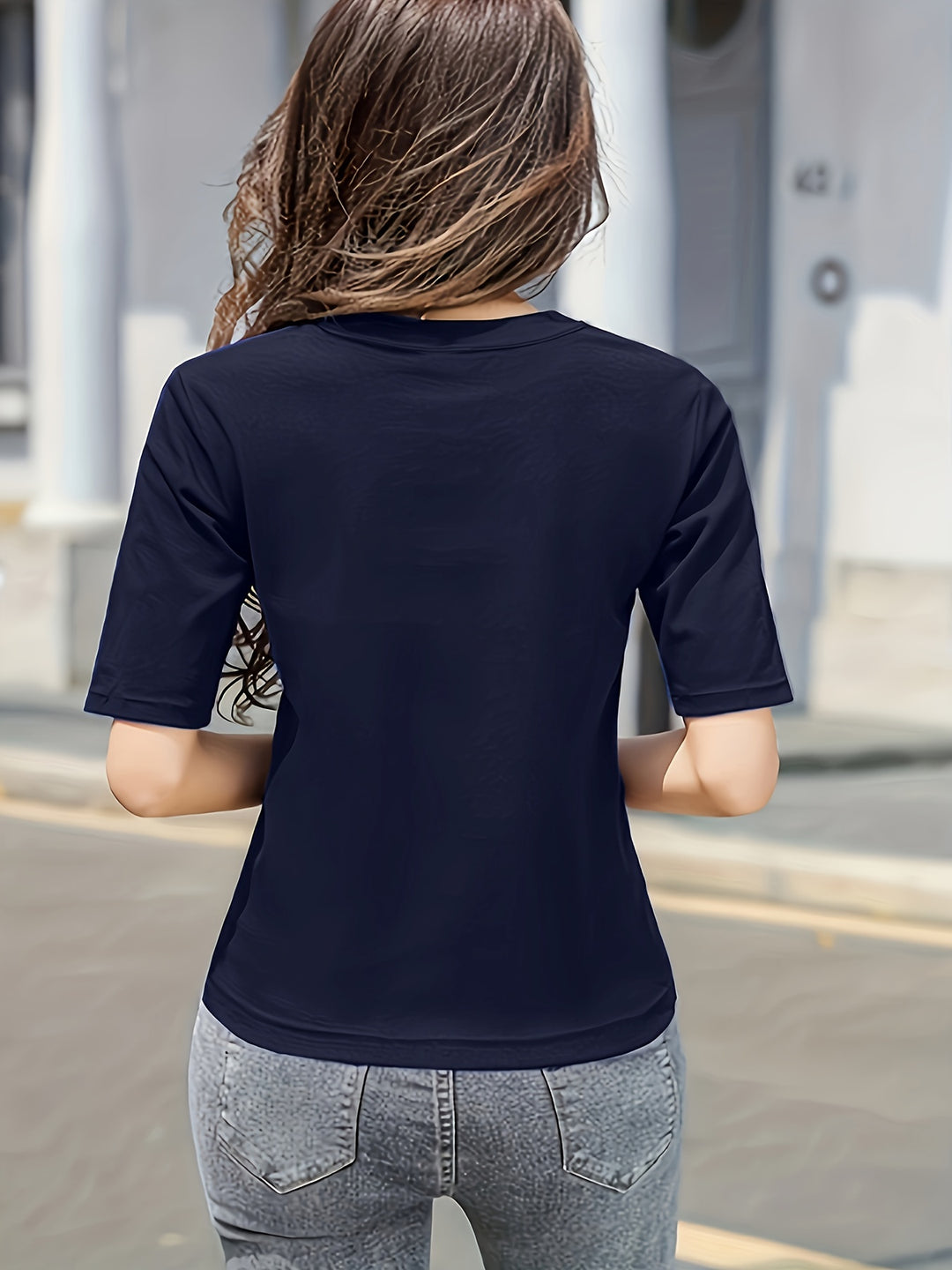 Short Sleeve Crew Neck T-Shirt, Casual Top For Summer & Spring, Women's Clothing