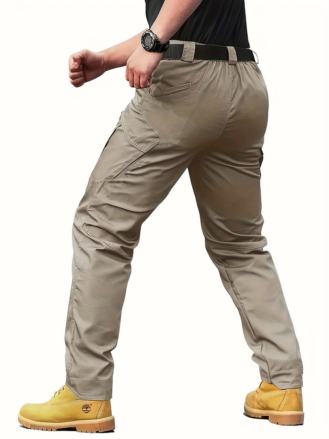 Men's Tactical Pants with Multiple Pockets, Solid Color Polyester, Machine Washable - All Seasons