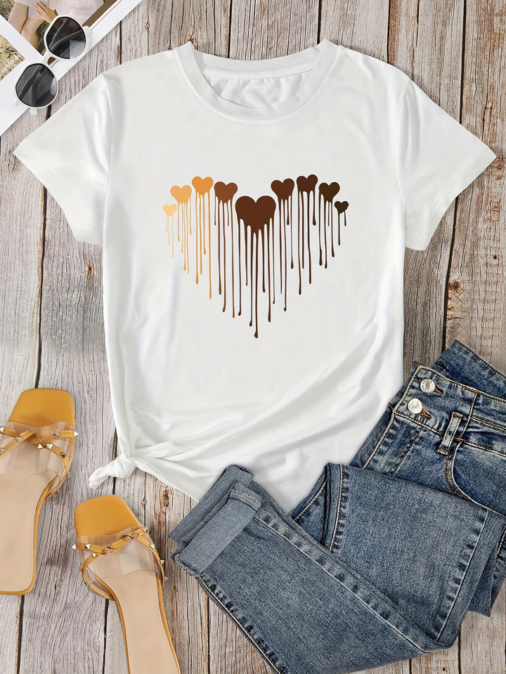 Plus Size Casual T-shirt, Women's Plus Love Heart Graphic T-shirts