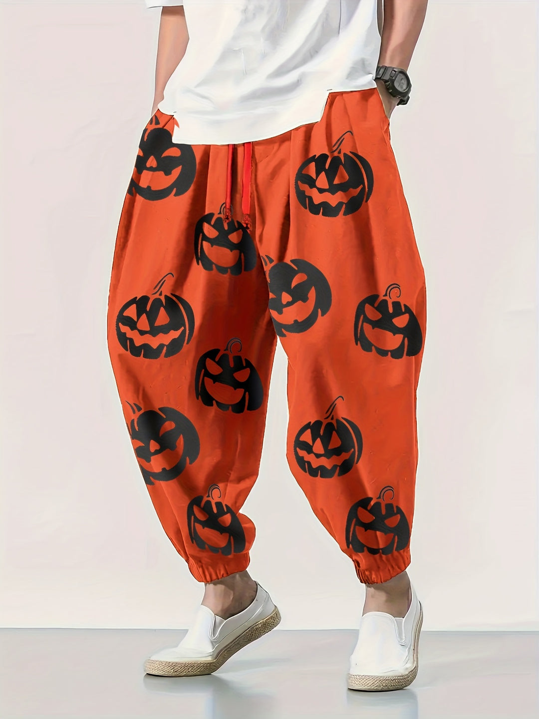 Men's Casual Solid Comfy Harem Pants With Drawstring, Hip Hop Style Trousers For Spring And Autumn