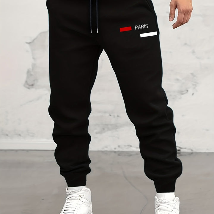 Men's Trendy Geometric Joggers - Comfort Stretch & Regular Fit | Easy-Care Polyester Pants for Spring/Autumn Athletics and Leisure