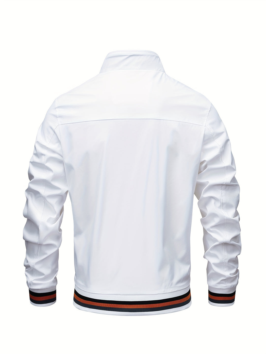 Stripe Edge Bomber Jacket, Men's Casual Stand Collar Zip Up Jacket For Spring Summer Outdoor