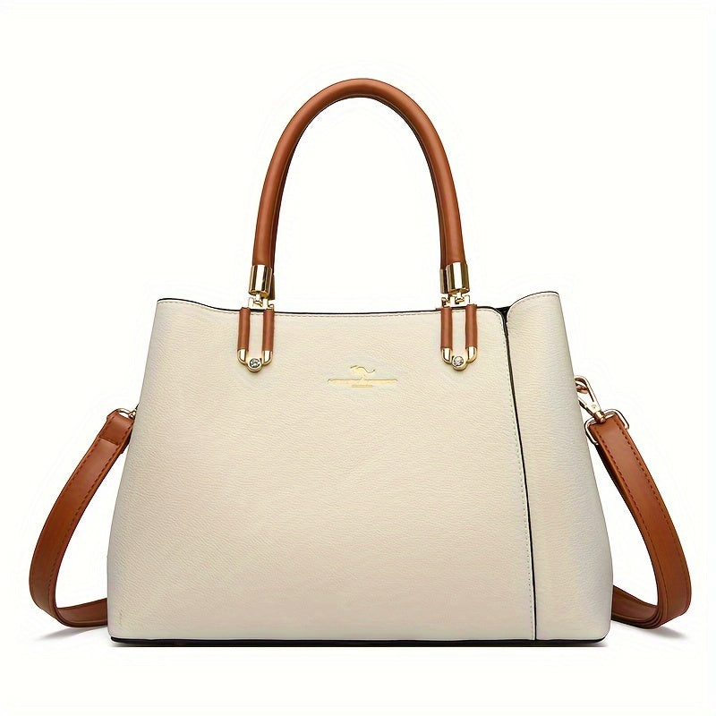 White & Brown Large Capacity Satchel Handbag