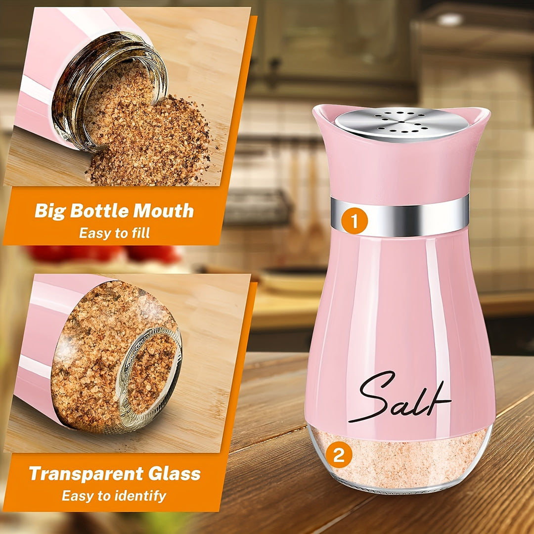 Pink Salt & Pepper Shaker Set – Glass Bottom with Stainless Steel Lid