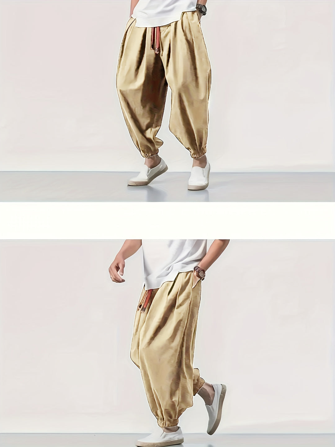 Men's Casual Solid Comfy Harem Pants With Drawstring, Hip Hop Style Trousers For Spring And Autumn