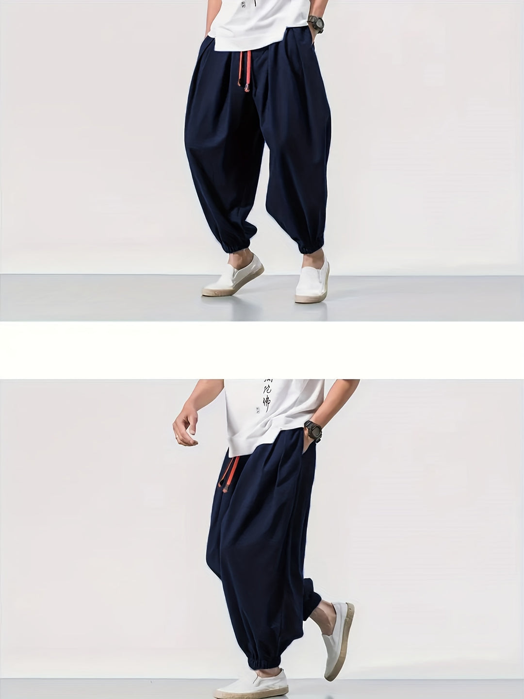 Men's Casual Solid Comfy Harem Pants With Drawstring, Hip Hop Style Trousers For Spring And Autumn