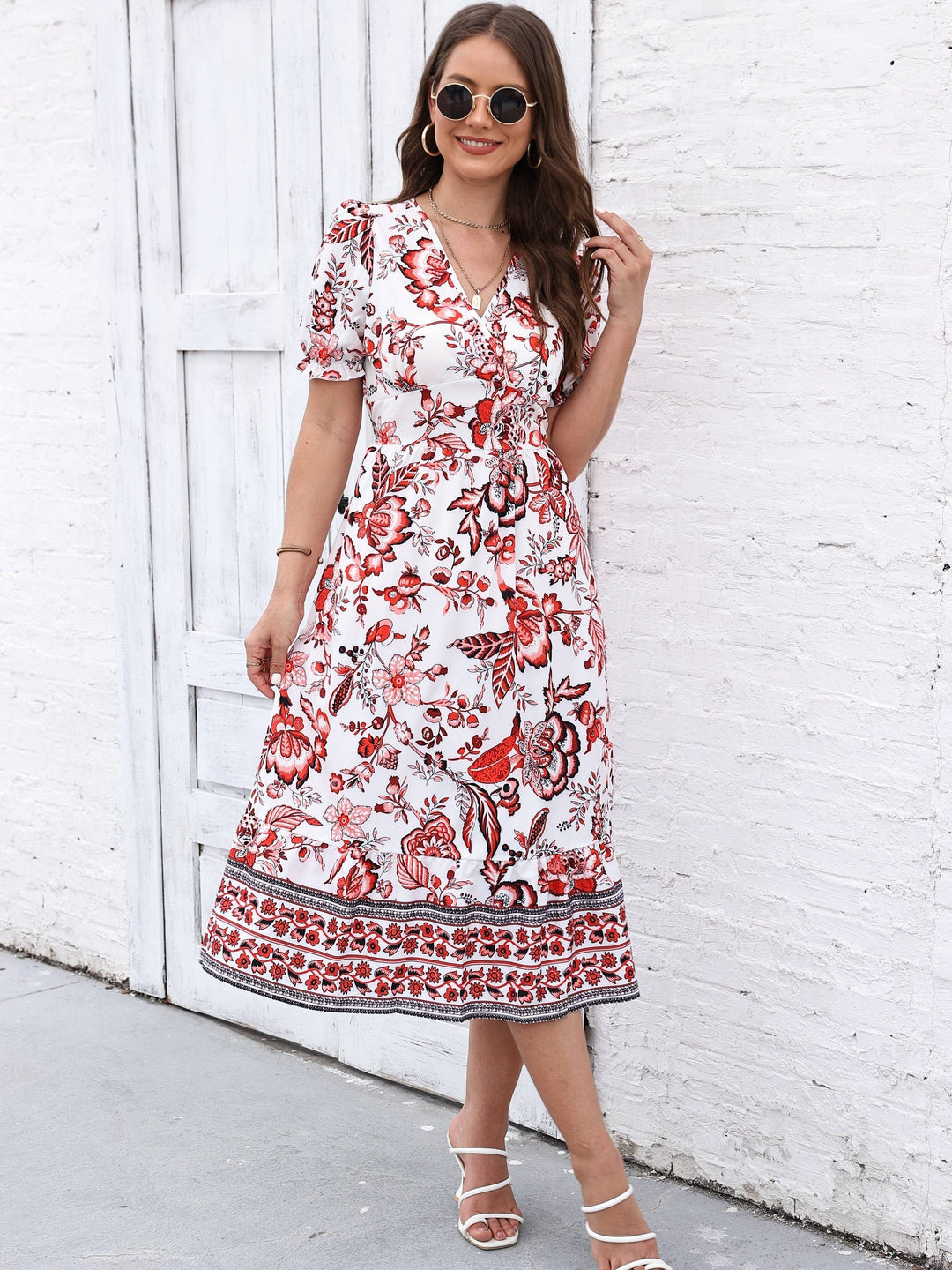 Elegant Floral Surplice Dress