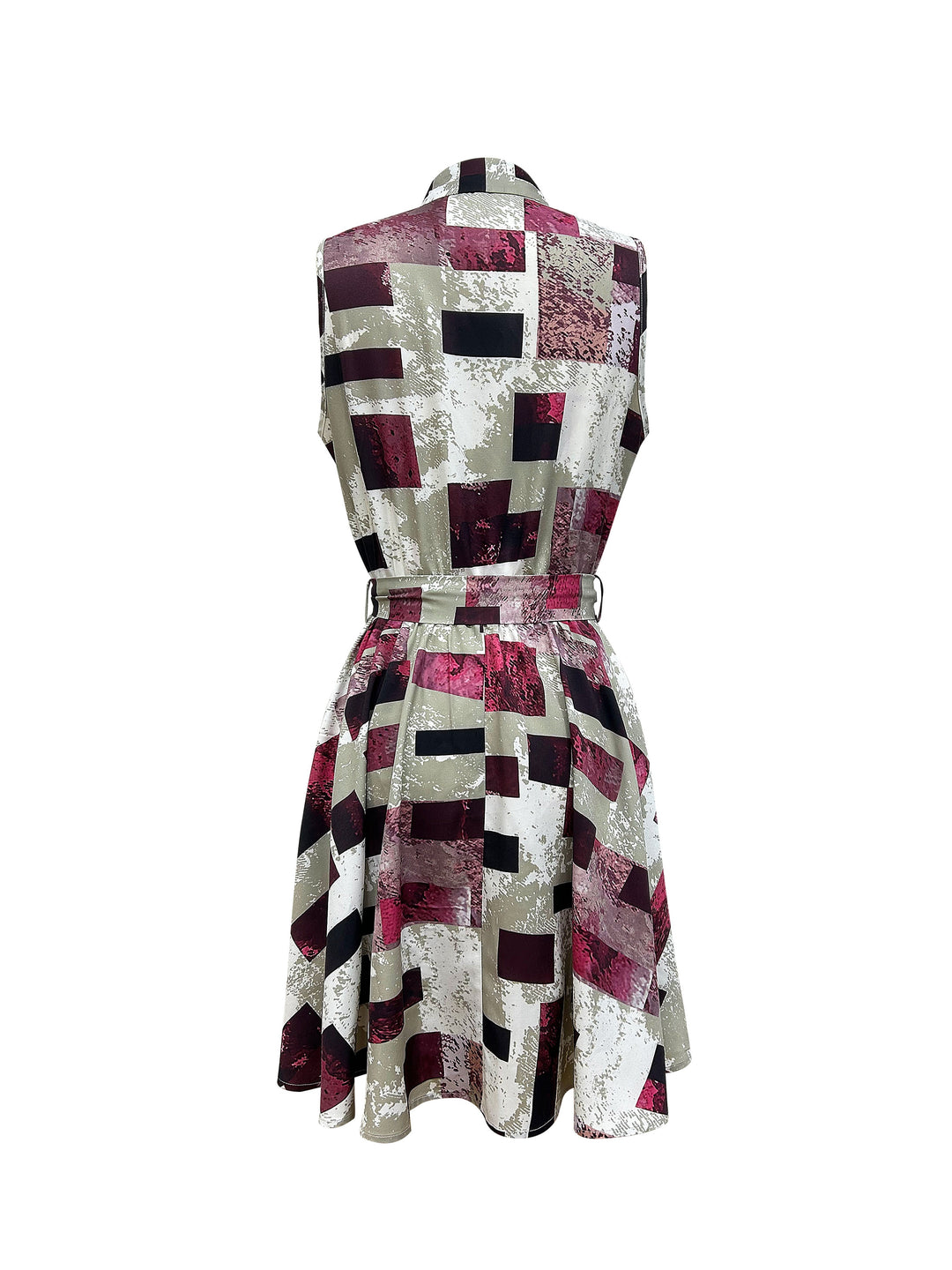 Abstract Print Sleeveless Dress – Tie-waist