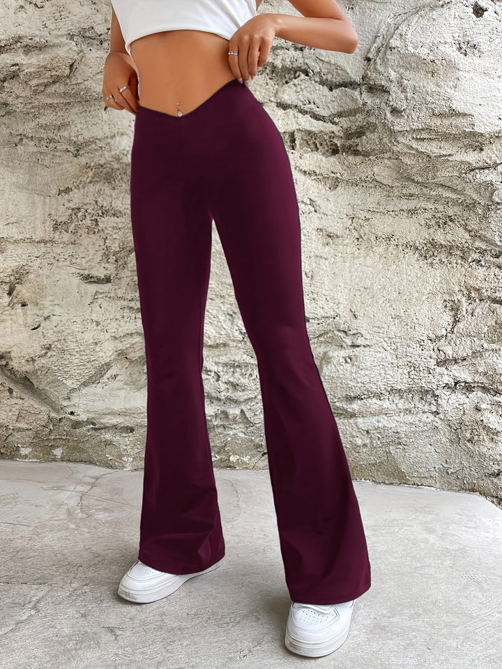 Solid Color Flare Leg Pants, Casual Elastic Waist Loose Pants, Women's Clothing