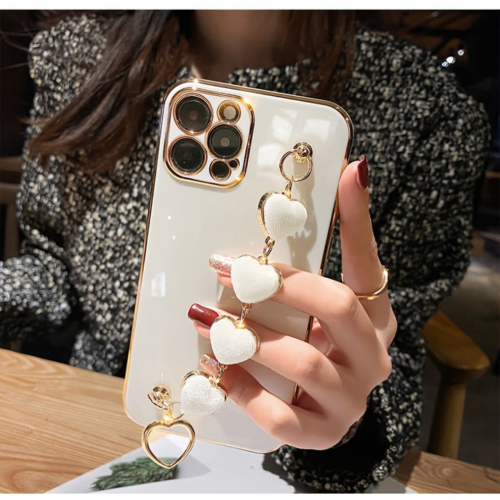 Luxury Plating Heart Metal Bracelet Phone Chain Case For IPhone 14 13 Pro Max 12 MiNi 11 MiNi XR XS X 7 8 Plus SE Cover For Iphone 13 MiNi Lens Protection Back Cover