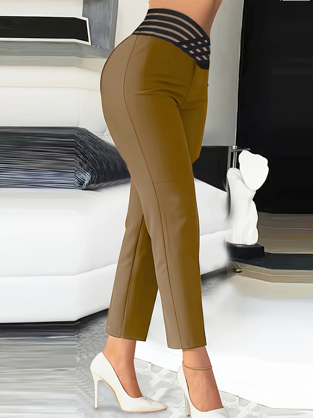 Solid Color Tapered Pants, Casual High Waist Pants, Women's Clothing