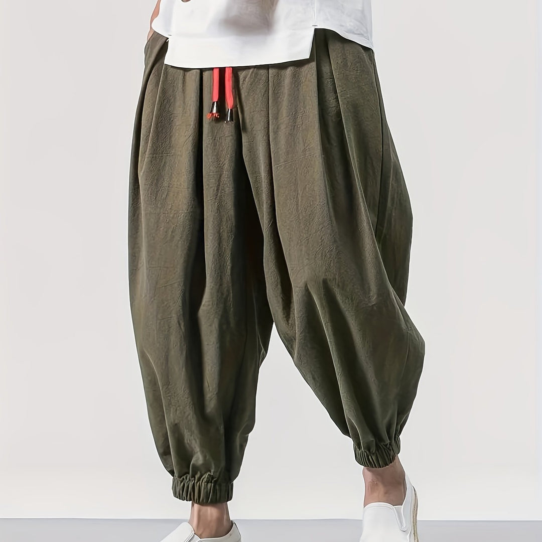 Men's Casual Solid Comfy Harem Pants With Drawstring, Hip Hop Style Trousers For Spring And Autumn