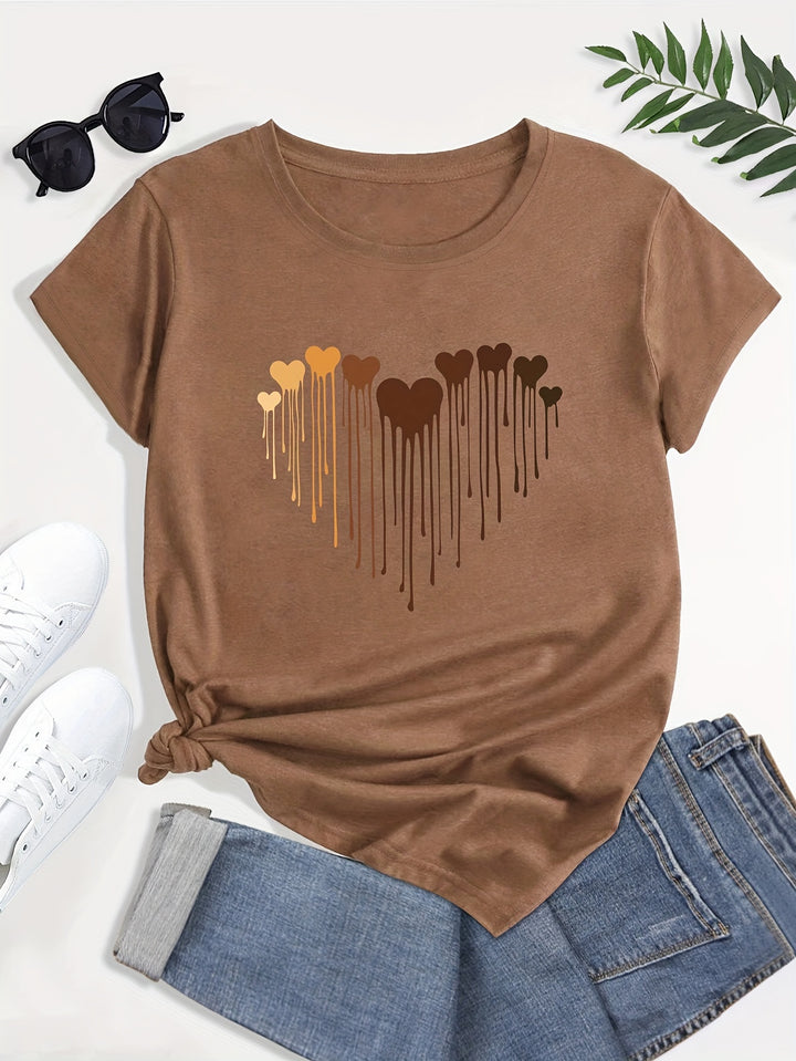 Plus Size Casual T-shirt, Women's Plus Love Heart Graphic T-shirts