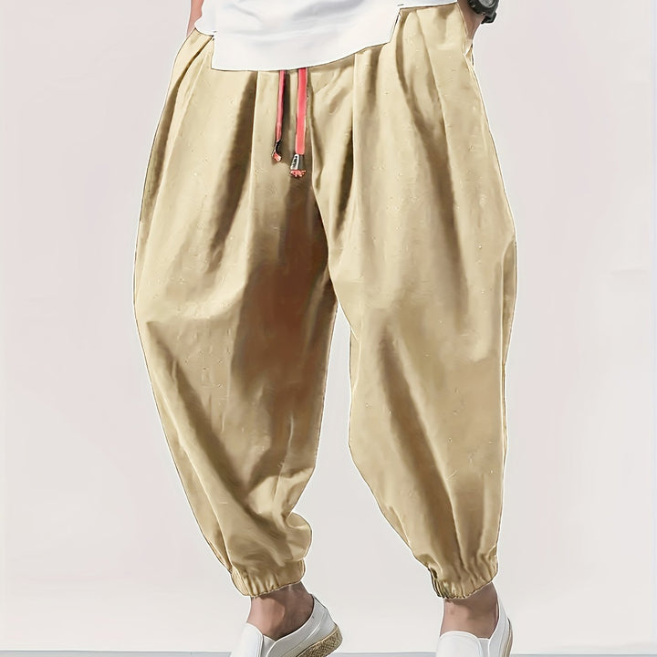 Men's Casual Solid Comfy Harem Pants With Drawstring, Hip Hop Style Trousers For Spring And Autumn