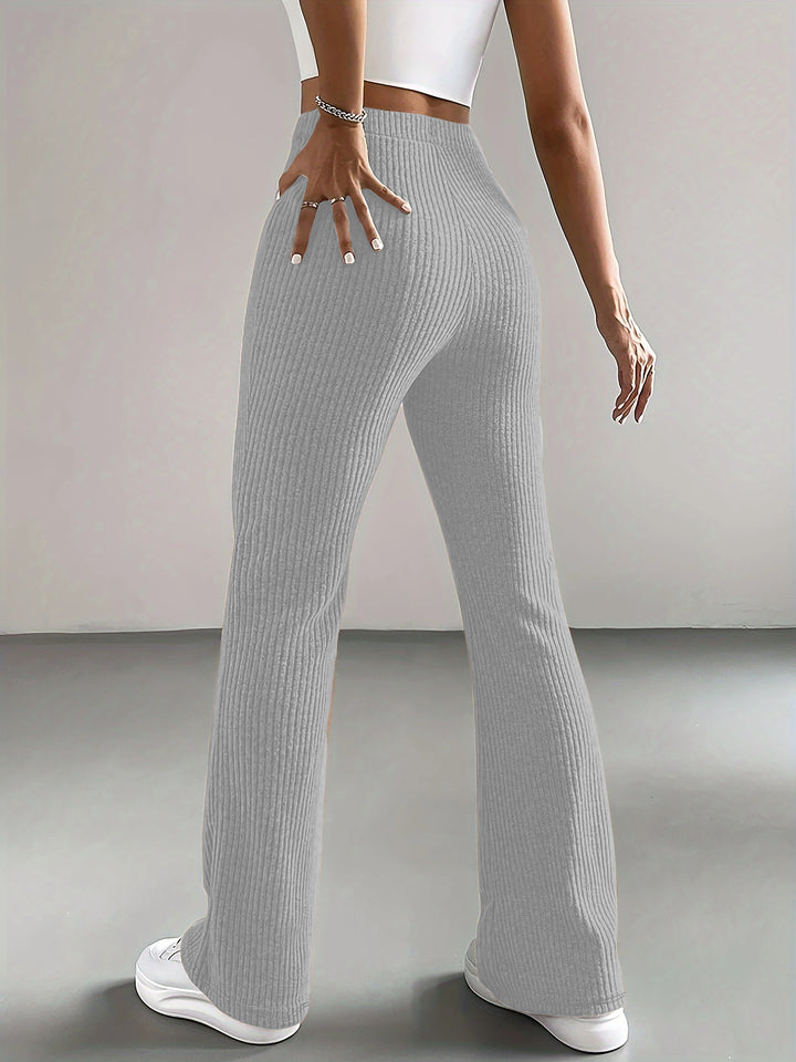 Solid High Waist Pants, Elegant Flare Leg Pants, Women's Clothing