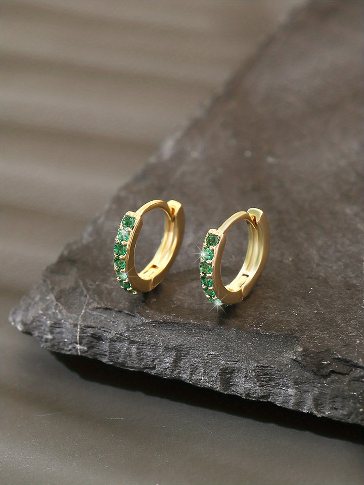 Fashionable Green Zirconium Earrings – Hip-Hop Style