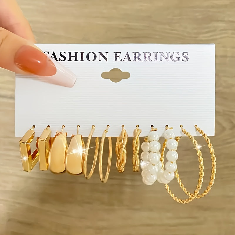 Circular Zinc Alloy Golden Earrings For Women Imitating Pearls And Other Fashionable Accessories