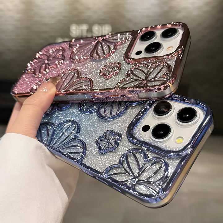 Flash Powder Electroplating Retro Hollow Three-dimensional Oil Painting Flower Anti TPU Dopamine Suitable For IPhone11/13/14proMax