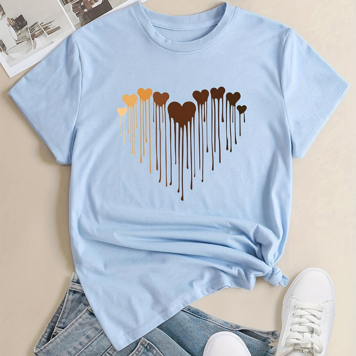 Plus Size Casual T-shirt, Women's Plus Love Heart Graphic T-shirts