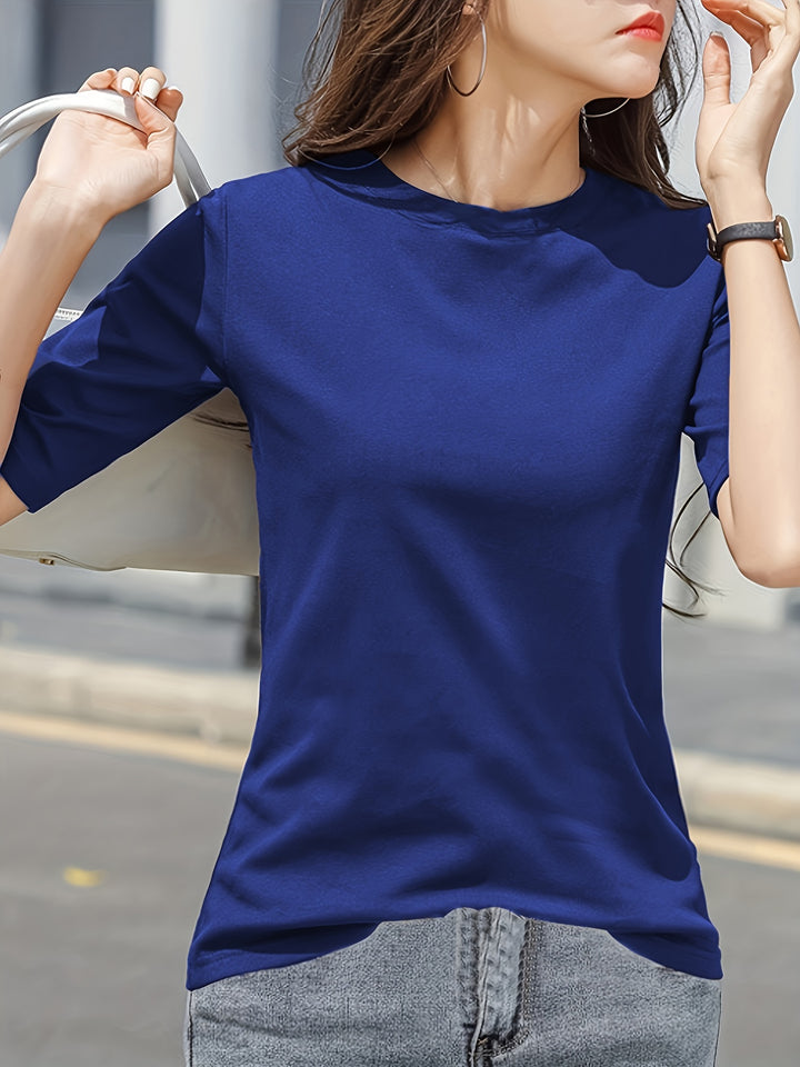 Short Sleeve Crew Neck T-Shirt, Casual Top For Summer & Spring, Women's Clothing