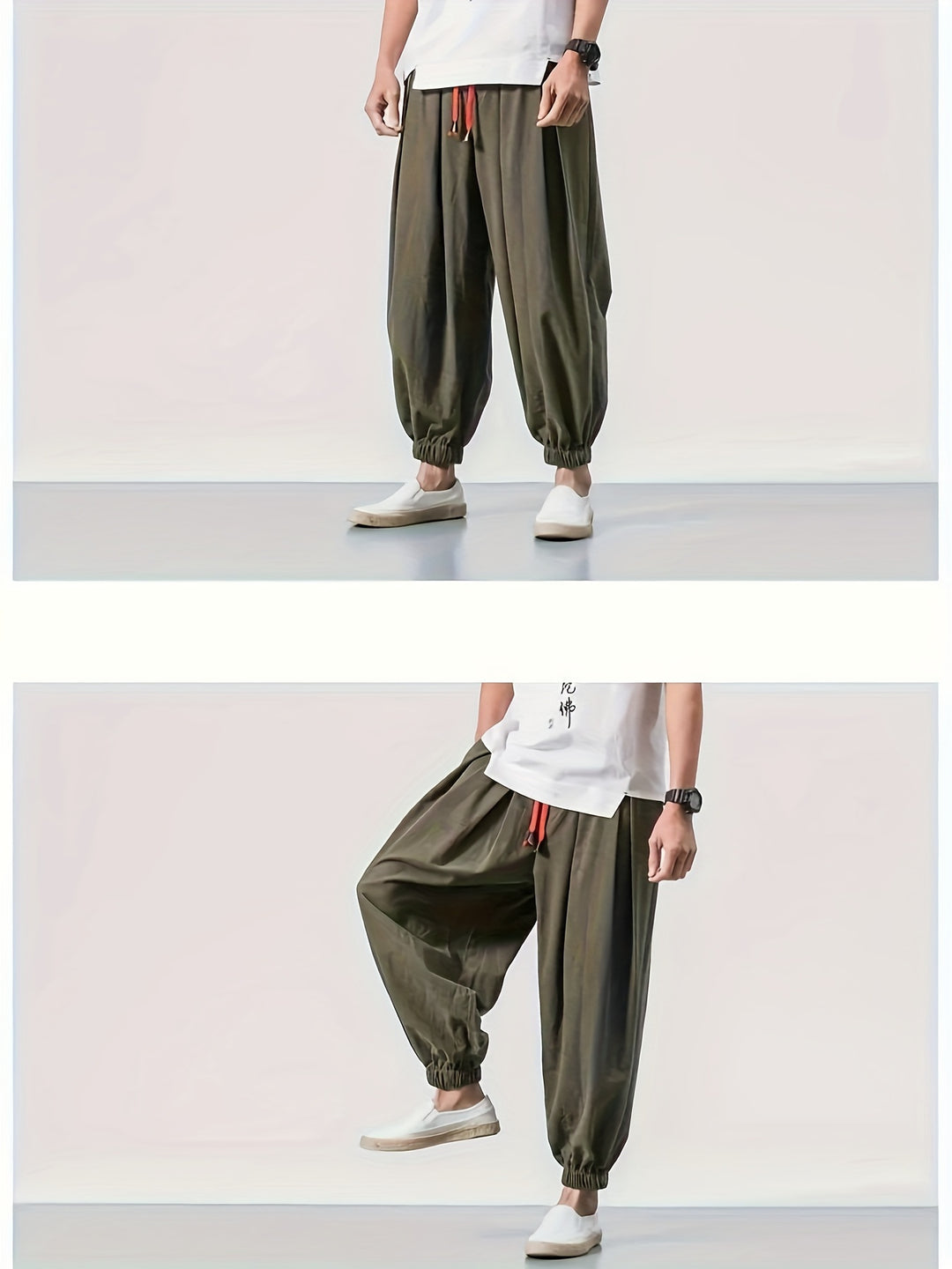 Men's Casual Solid Comfy Harem Pants With Drawstring, Hip Hop Style Trousers For Spring And Autumn