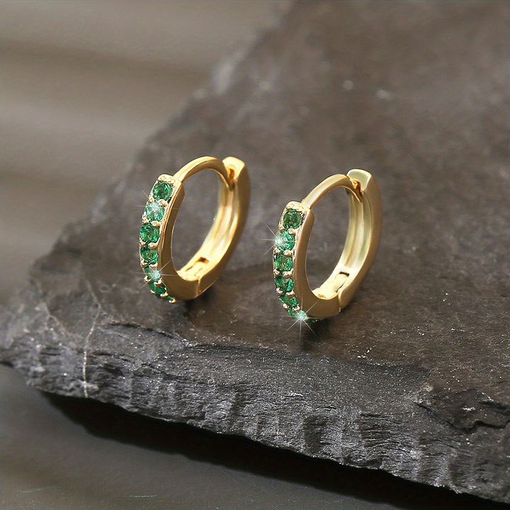 Fashionable Green Zirconium Earrings – Hip-Hop Style