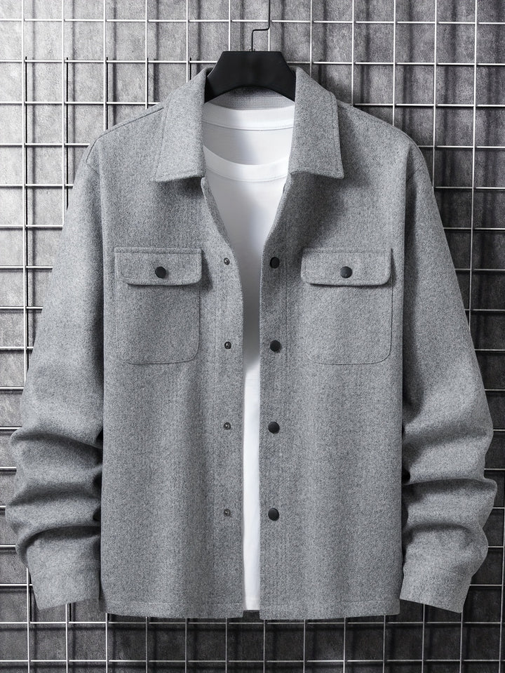 Men's Casual Flap Pocket Jacket, Chic Button Up Mature Coat For Fall Winter