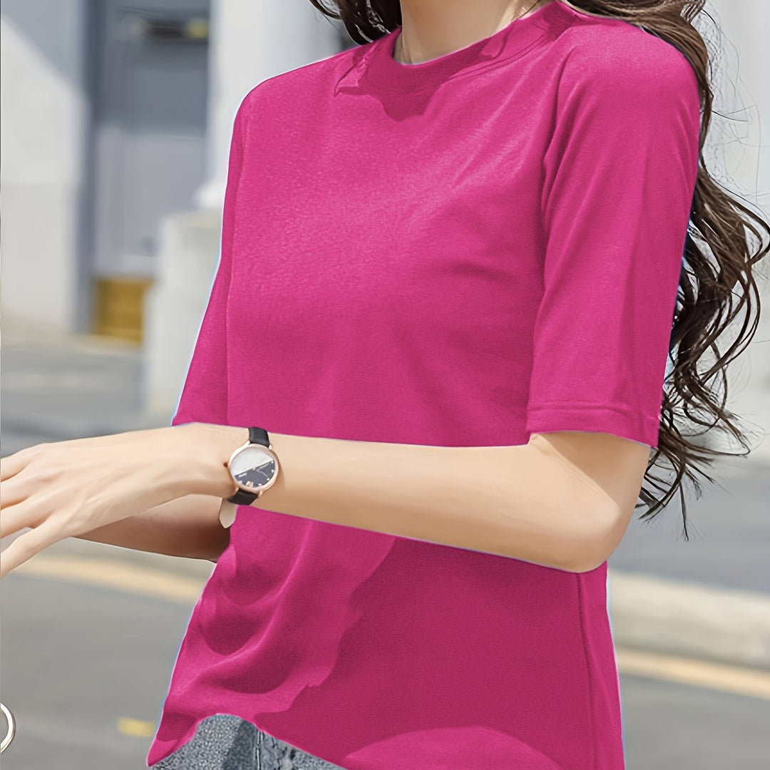 Short Sleeve Crew Neck T-Shirt, Casual Top For Summer & Spring, Women's Clothing