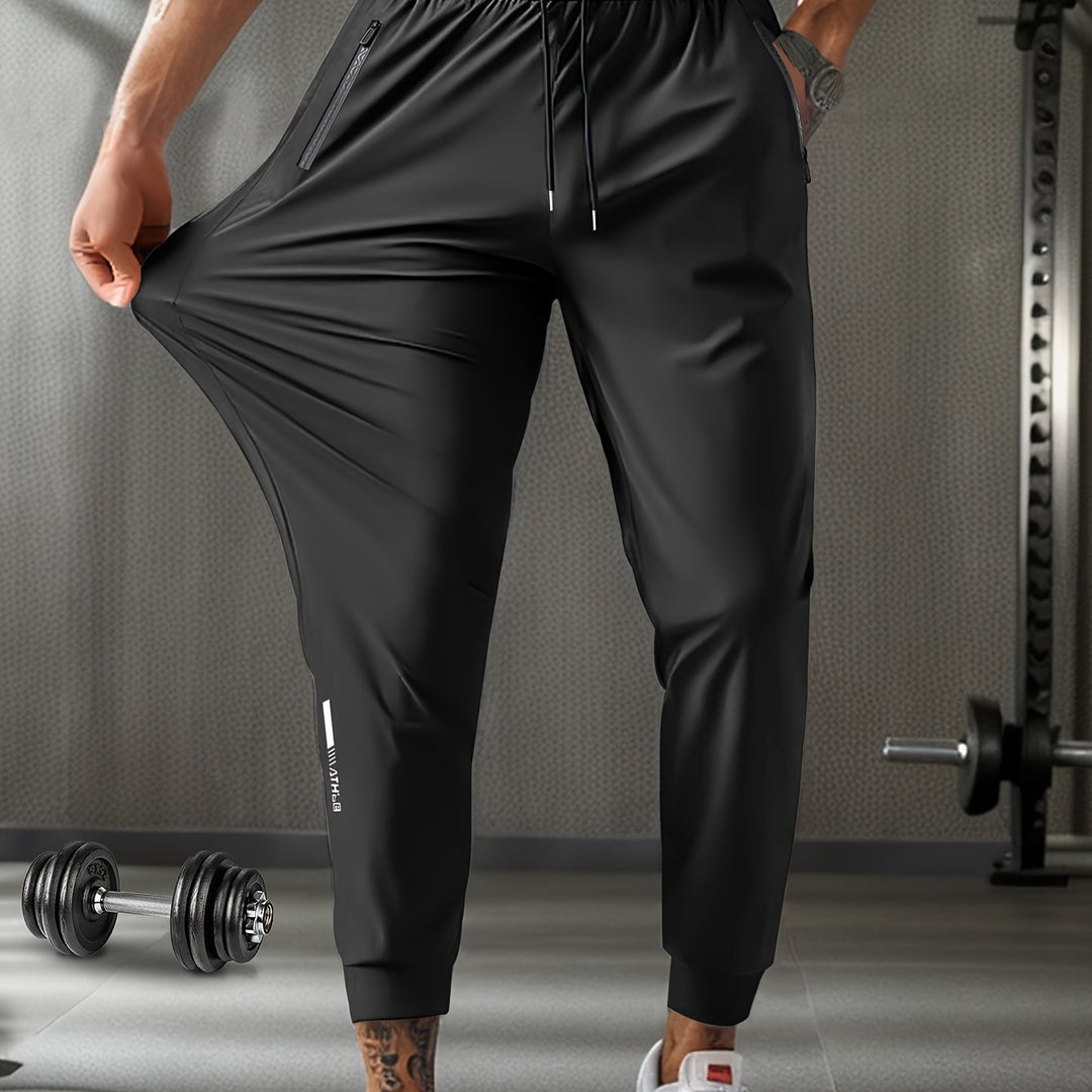 Men's Breathable Stretch Athletic Jogger Pants With Zipper Pockets & Drawstring Waist