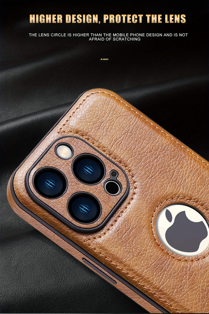 Logo View Compatible With IPhone 15/14/13/12 Pro Max Case Slim Premium Vegan Leather Classic Luxury Elegant Thin Cover, Shockproof Full Protection