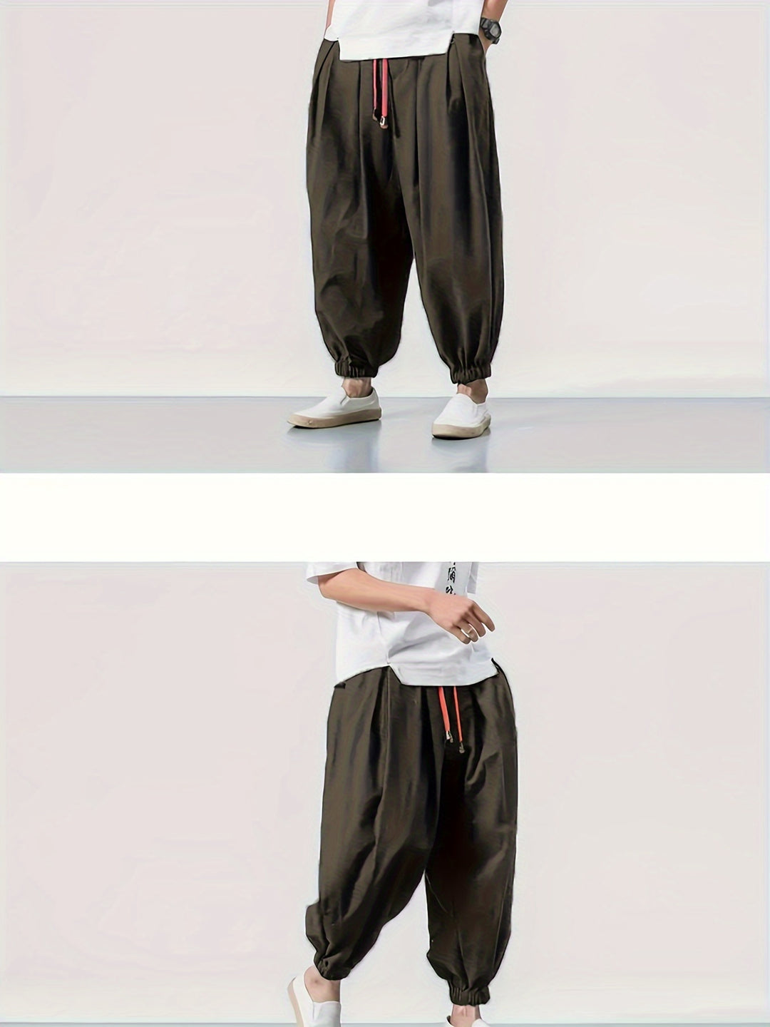 Men's Casual Solid Comfy Harem Pants With Drawstring, Hip Hop Style Trousers For Spring And Autumn