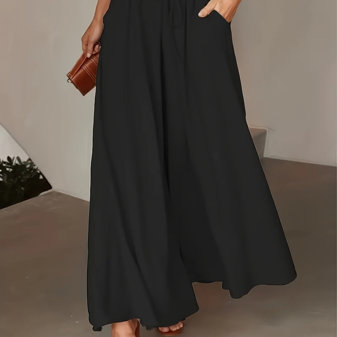 Chic Elastic Waist Tied Wide Leg Pants - Casual Loose Fit for Spring & Summer - Comfortable Womens Clothing