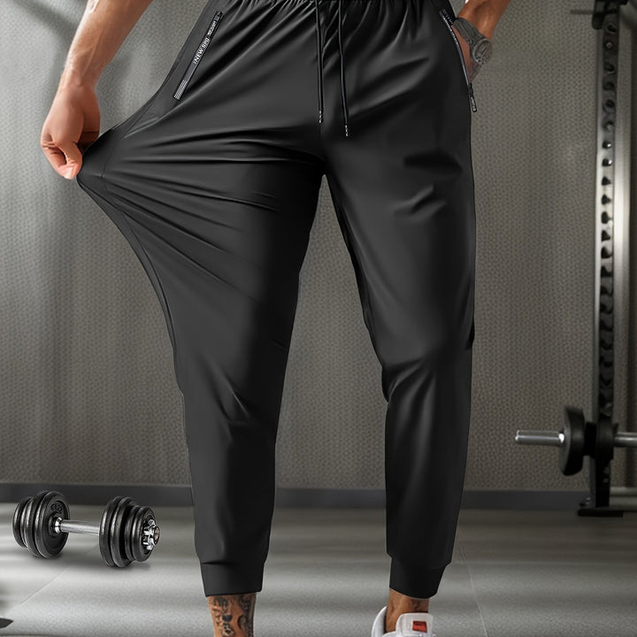 Men's Breathable Stretch Athletic Jogger Pants With Zipper Pockets & Drawstring Waist