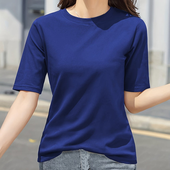 Short Sleeve Crew Neck T-Shirt, Casual Top For Summer & Spring, Women's Clothing