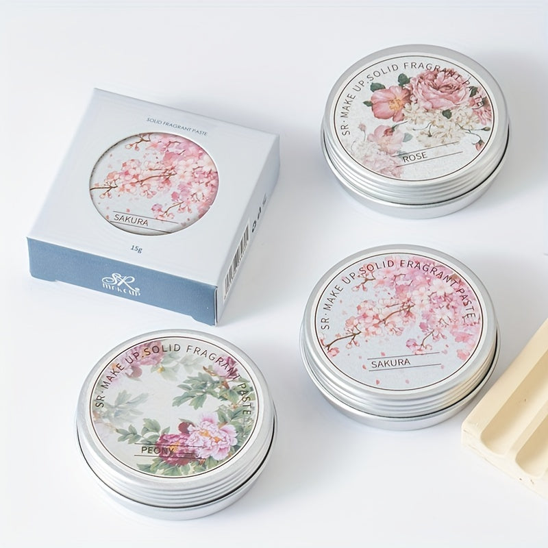 Portable Solid Perfume, Rose, Peony, Lotus, Lavender, Cherry Blossom, Fresh Floral Solid Balm