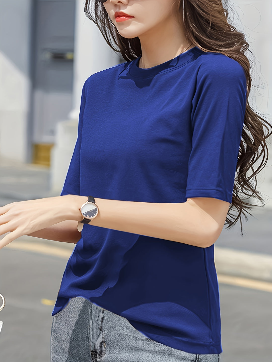 Short Sleeve Crew Neck T-Shirt, Casual Top For Summer & Spring, Women's Clothing