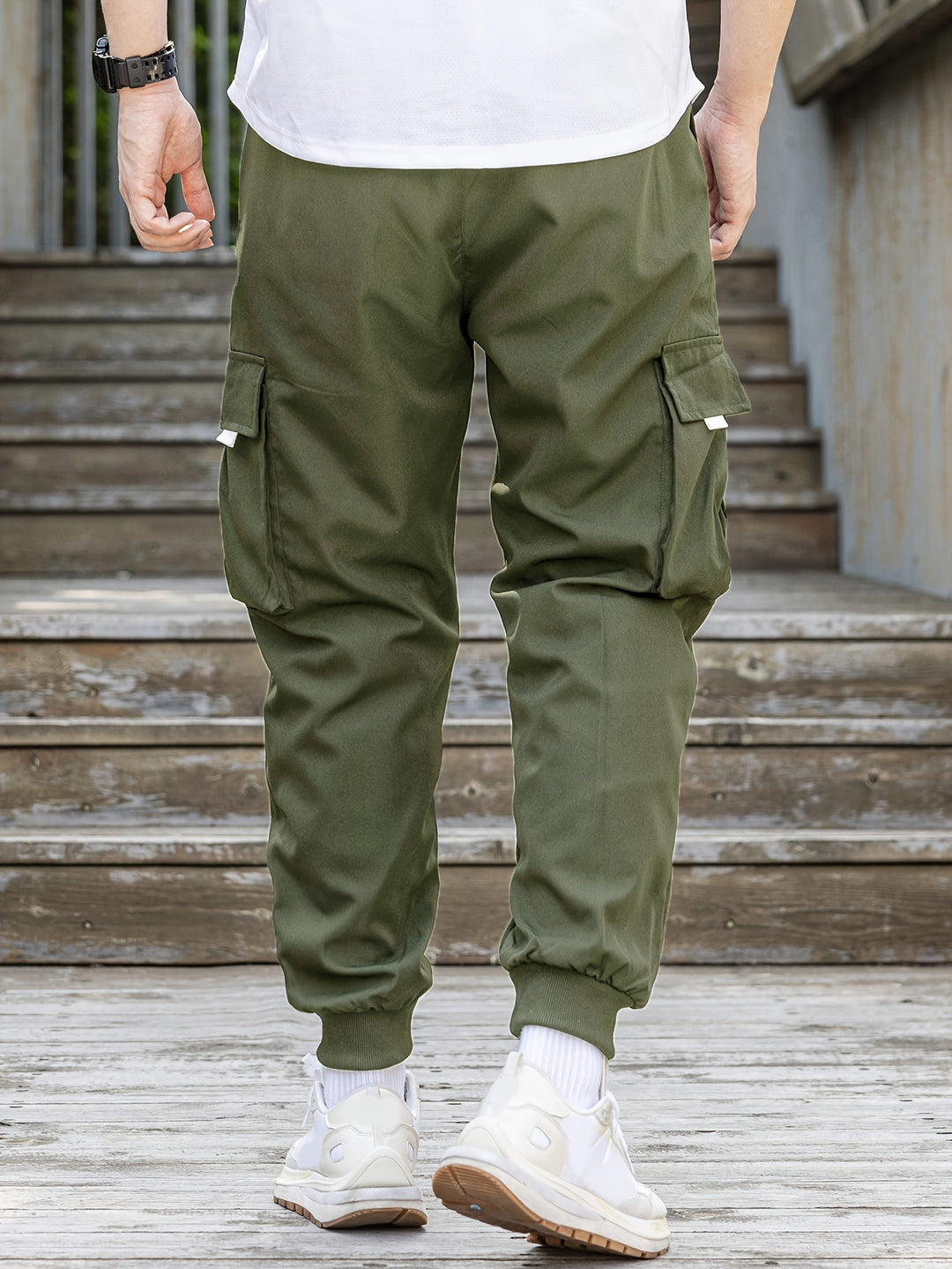 Loose Men's Comfy Cargo Pants With Flap Pockets, Drawstring Jogger Pants