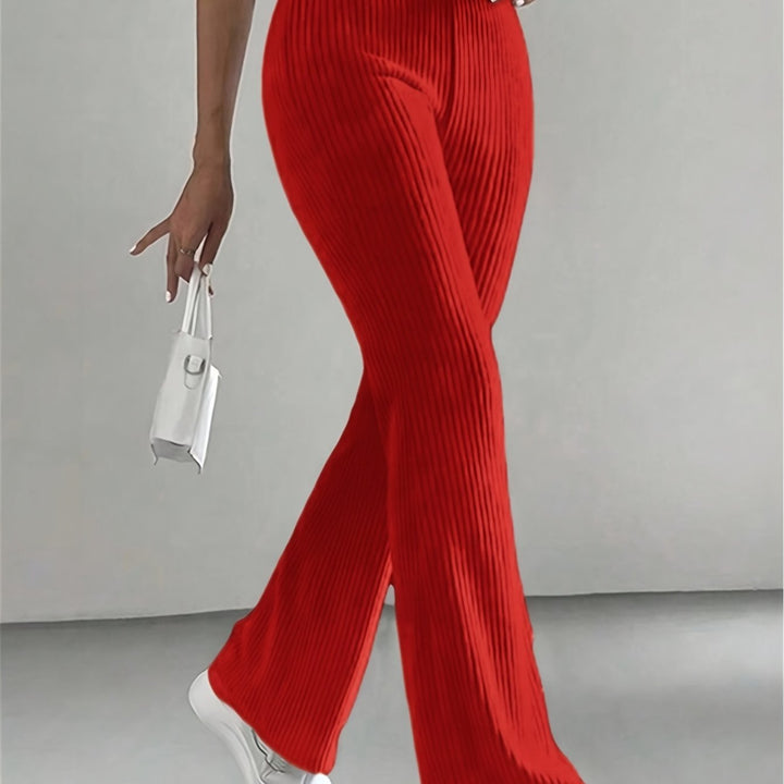 Solid High Waist Pants, Elegant Flare Leg Pants, Women's Clothing